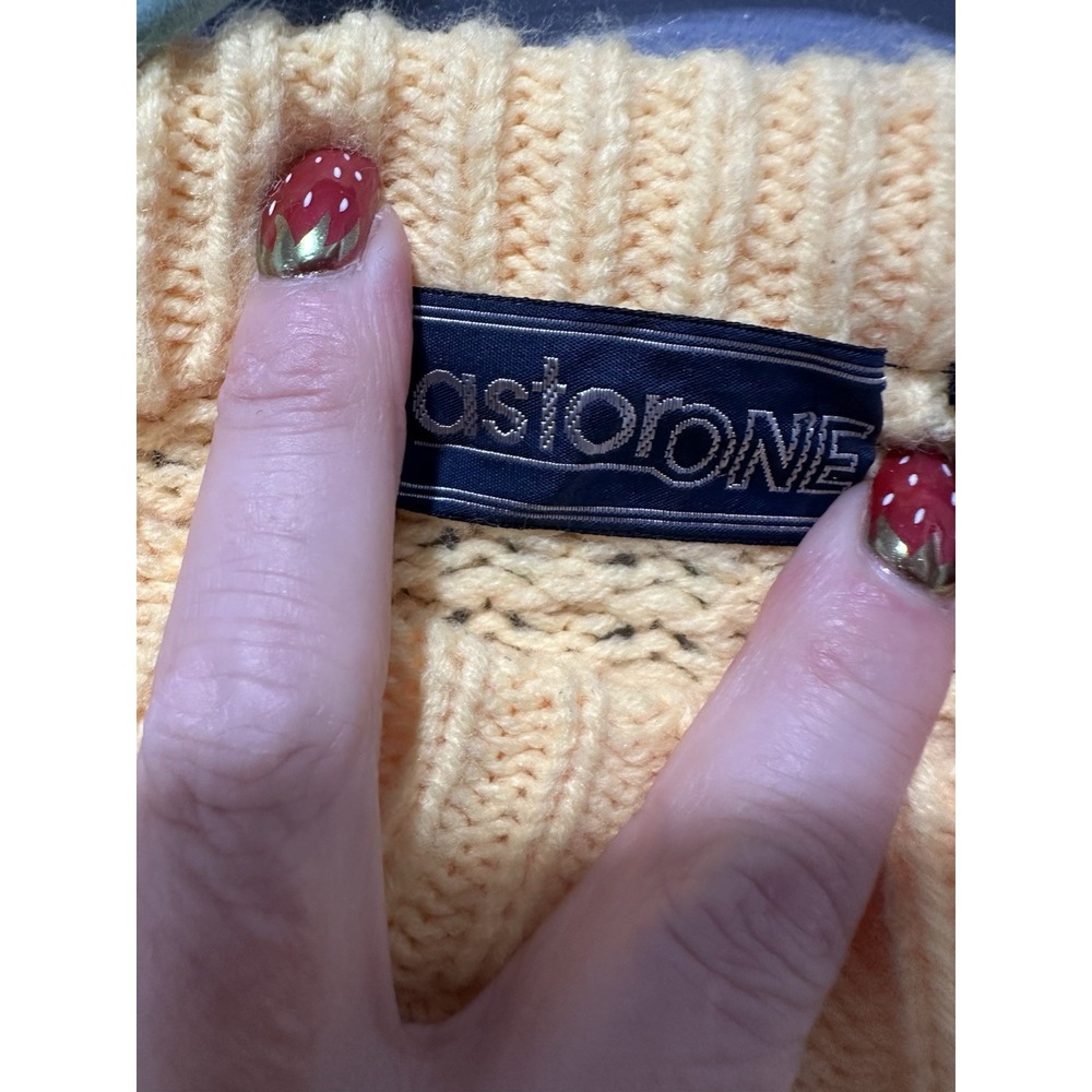 VTG  Astor One Cable Knit Sweater Women's M Oversized Yellow Pullover Fair Isle - Picture 2 of 11